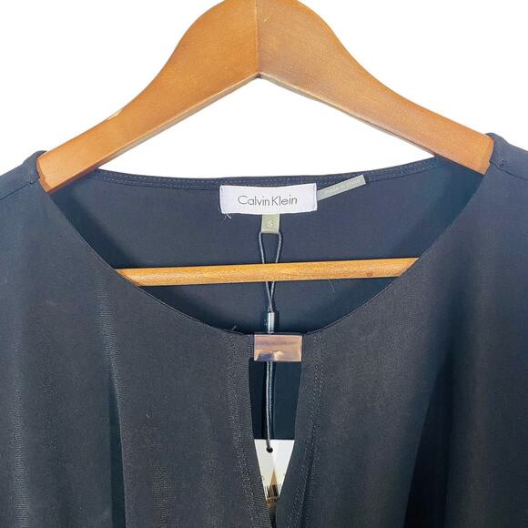 NEW! Calvin Klein Tunic Draped Top Faux Wrap Blouse Black Career Casual - S - Picture 2 of 4